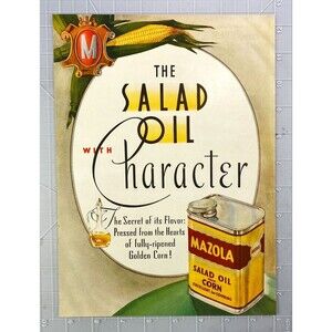 Mazola Salad Oil from Corn "The Salad Oil with Character" Vintage Print Ad 1936